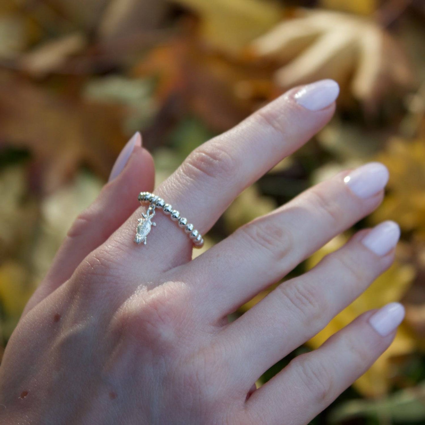 Sterling Silver Ball Bead Ring With Bearded Dragon Charm - MYLEE London