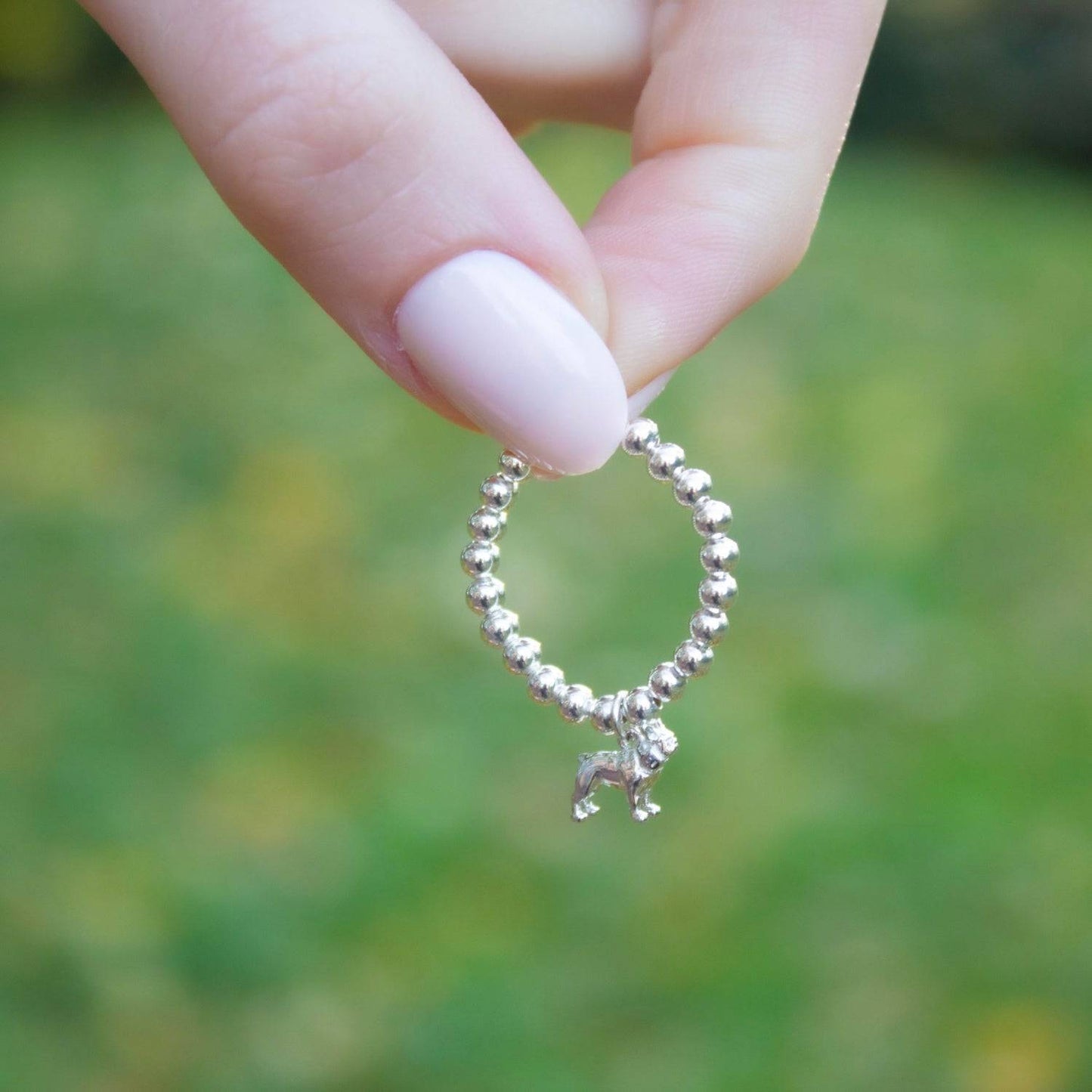 Sterling Silver Ball Bead Ring With French Bulldog Charm - MYLEE London