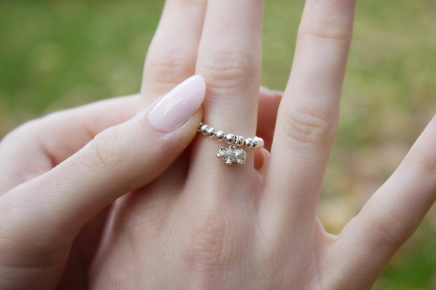 Sterling Silver Ball Bead Ring With Guinea Pig Charm - MYLEE London