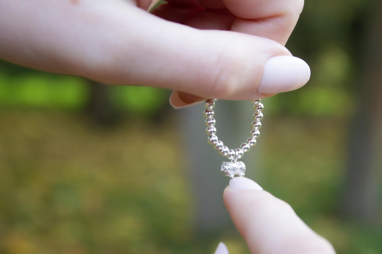 Sterling Silver Ball Bead Ring With Guinea Pig Charm - MYLEE London