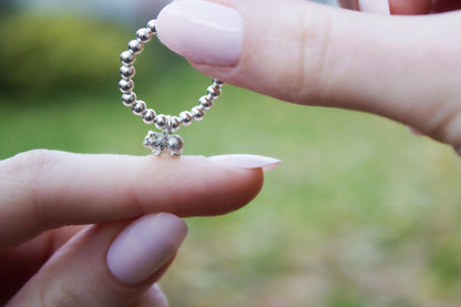 Sterling Silver Ball Bead Ring With Guinea Pig Charm - MYLEE London