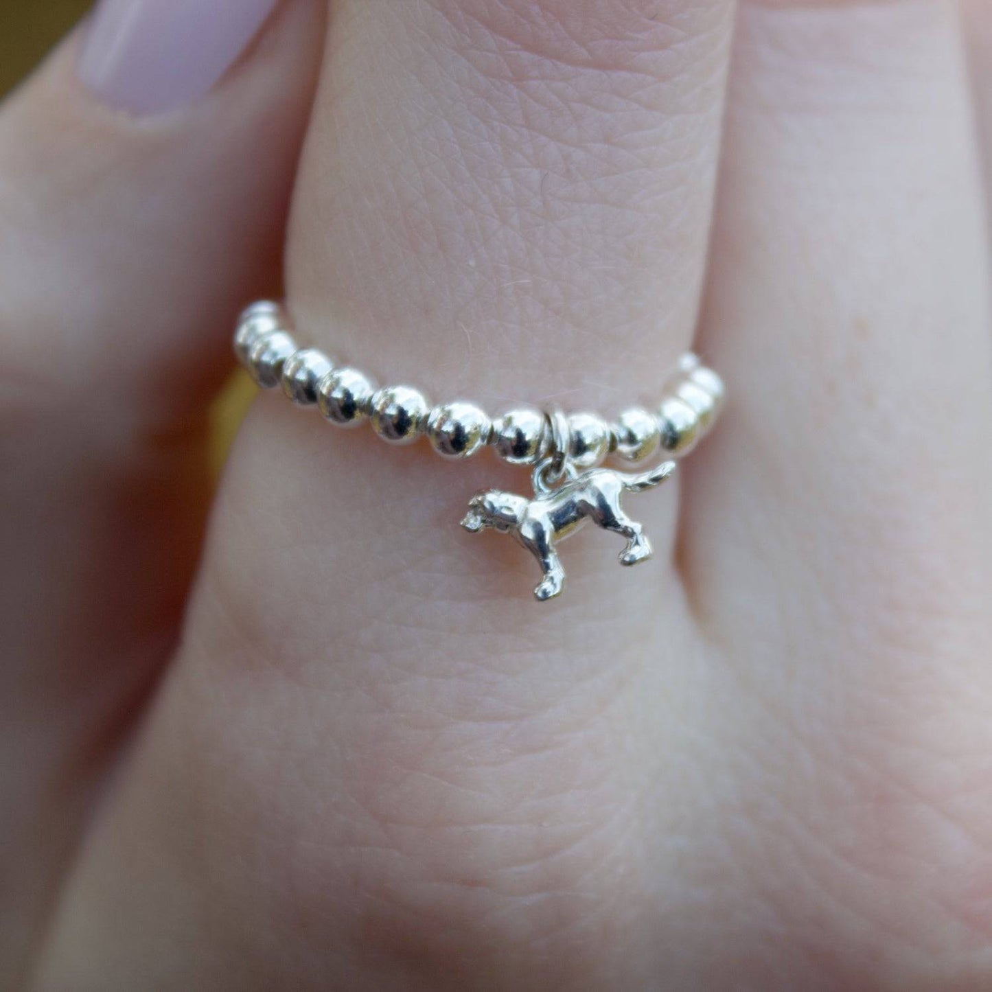 Sterling Silver Ball Bead Ring With Labrador Charm - MYLEE London