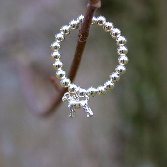 Sterling Silver Ball Bead Ring With Schnauzer Charm - MYLEE London