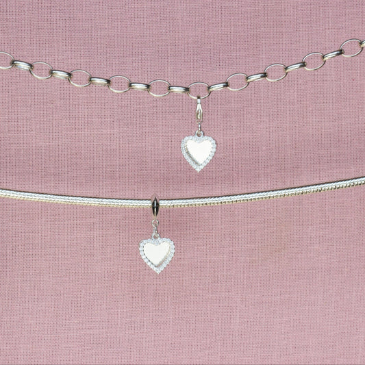 Sterling Silver Crystal Double Heart Charm - MYLEE London