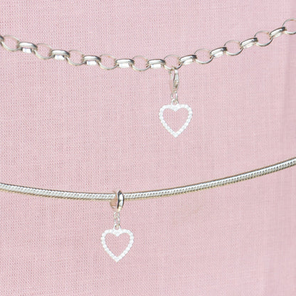 Sterling Silver Crystal Heart Charm - MYLEE London