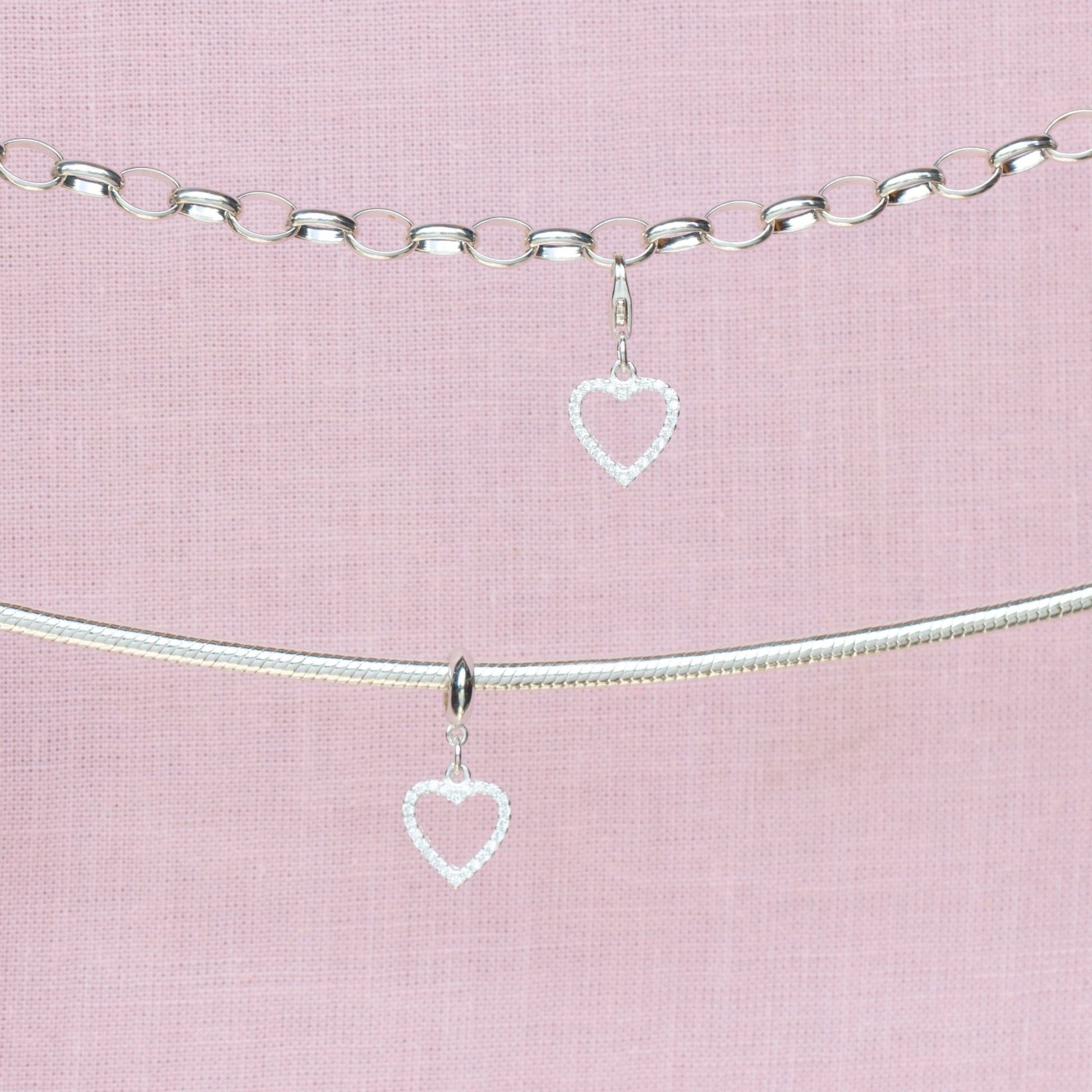 Sterling Silver Crystal Heart Charm - MYLEE London