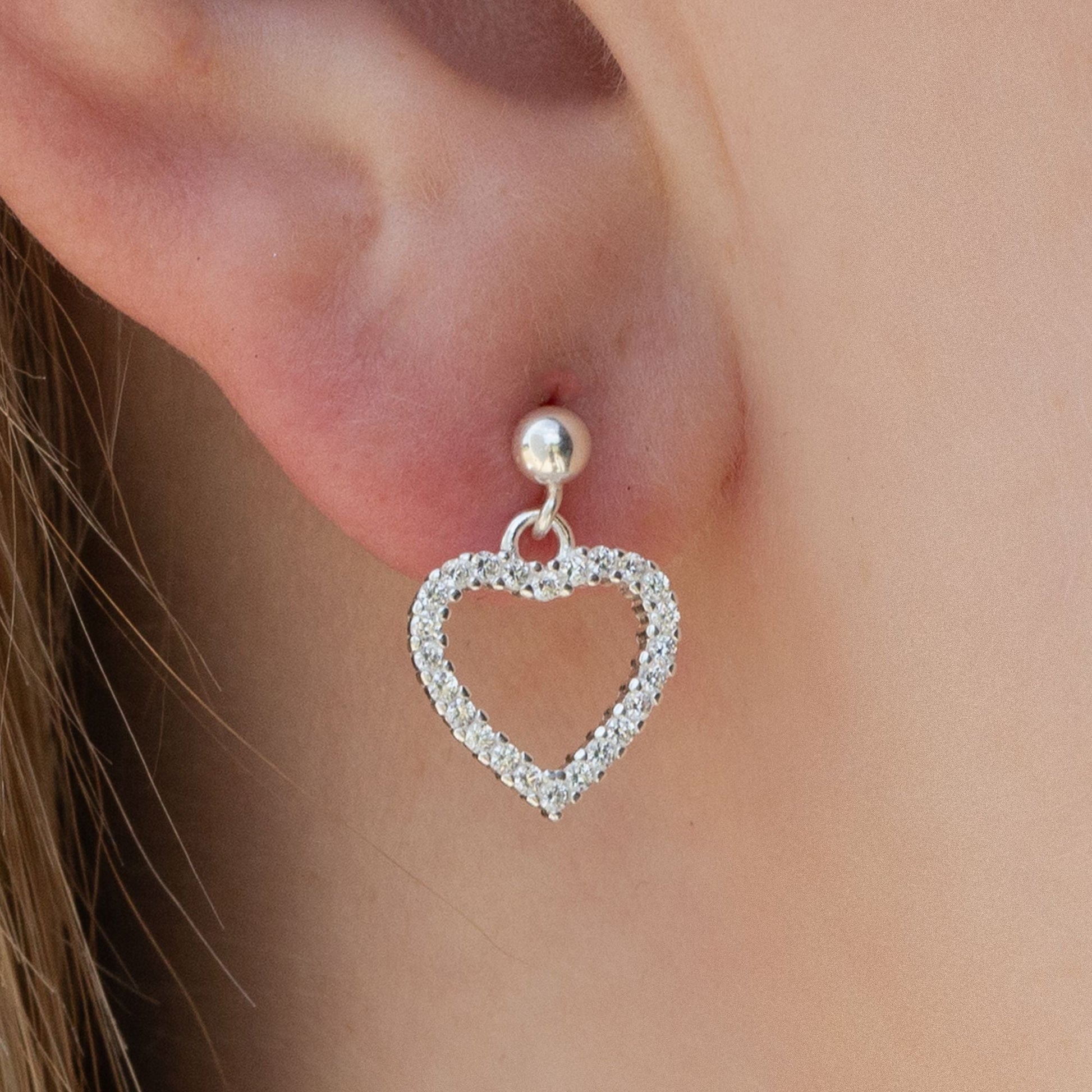 Sterling Silver Crystal Heart Earrings - MYLEE London