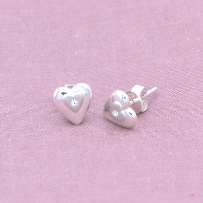 Sterling Silver Embedded Crystal Heart Stud Earrings - MYLEE London
