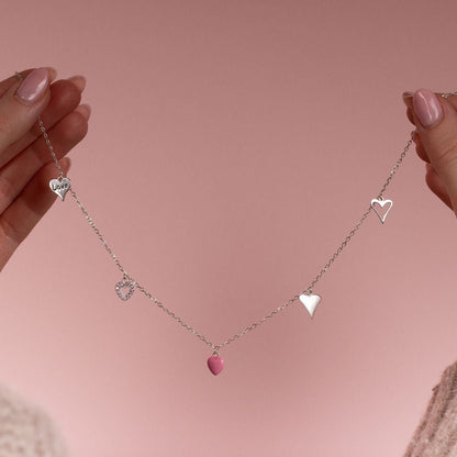 Sterling Silver Multi Heart Necklace - MYLEE London