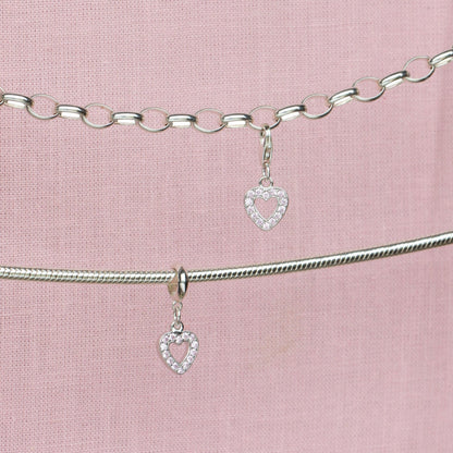 Sterling Silver Pink Crystal Heart Charm - MYLEE London