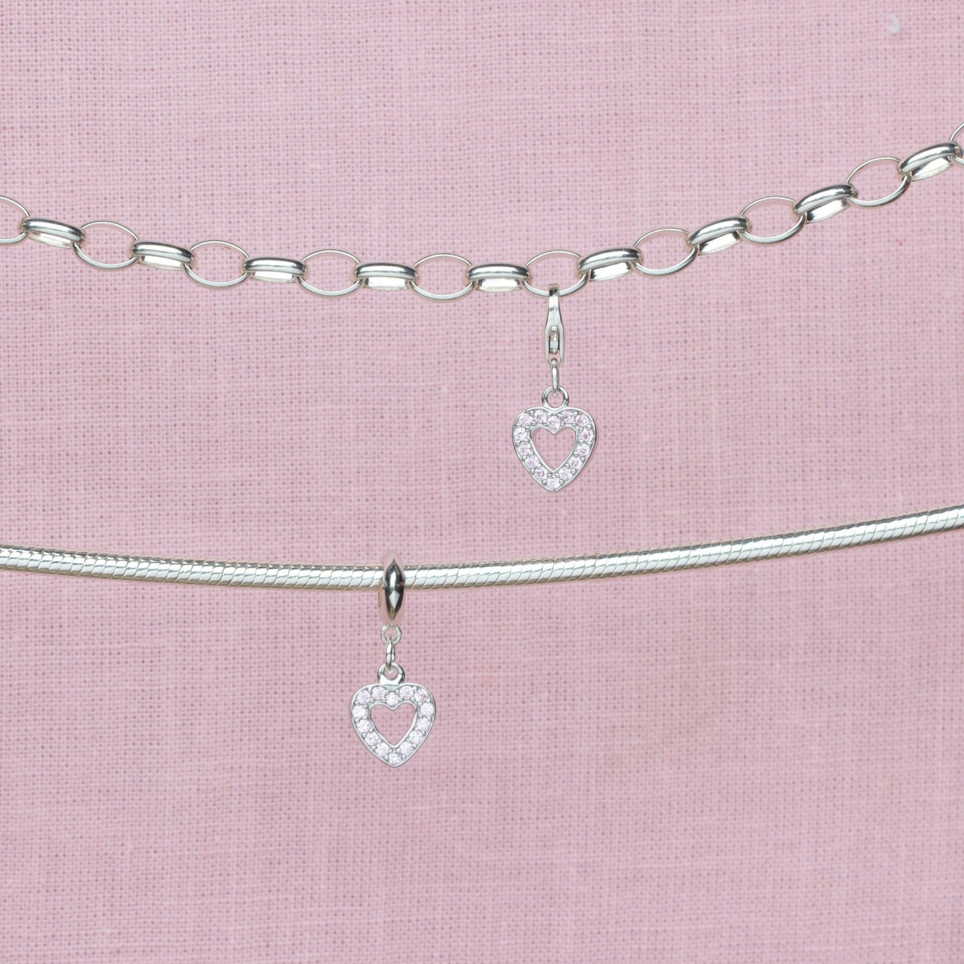 Sterling Silver Pink Crystal Heart Charm - MYLEE London