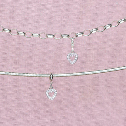 Sterling Silver Pink Crystal Heart Charm - MYLEE London