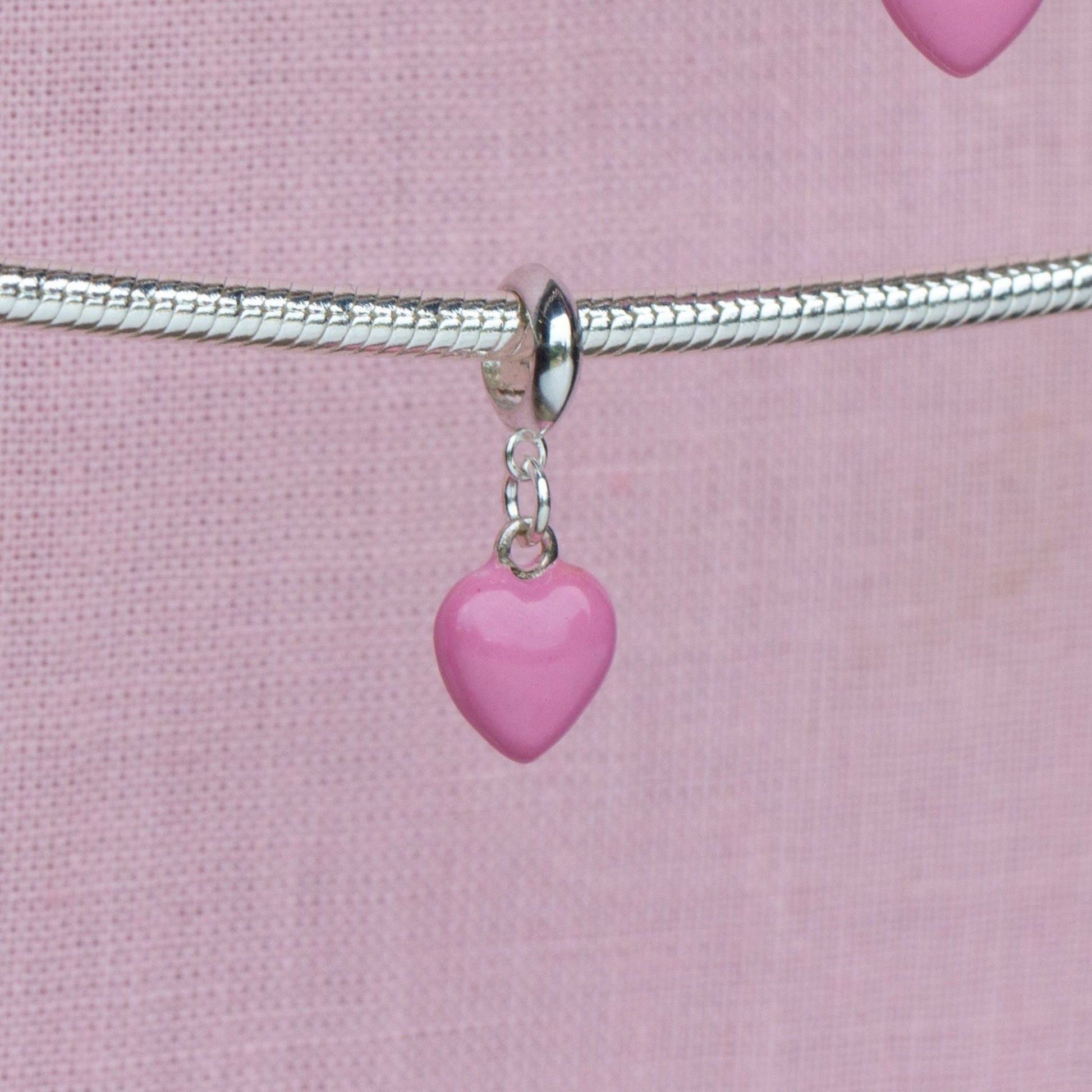 Sterling Silver Pink Enamelled Heart Charm - MYLEE London
