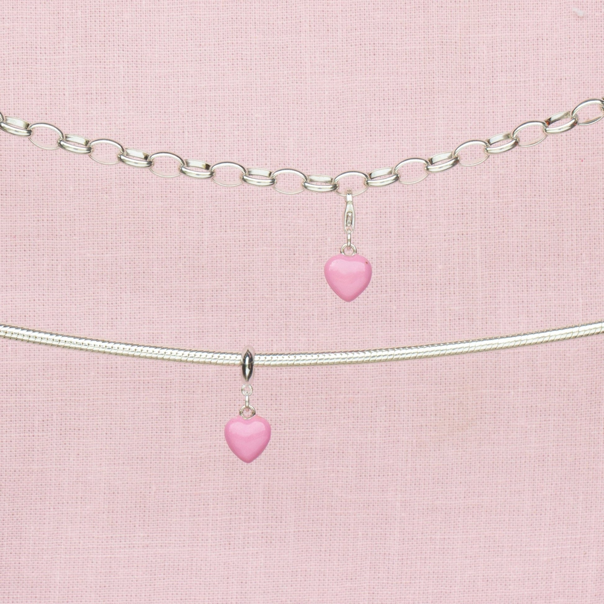 Sterling Silver Pink Enamelled Heart Charm - MYLEE London