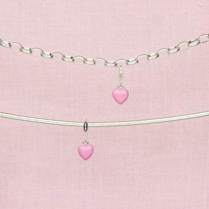 Sterling Silver Pink Enamelled Heart Charm - MYLEE London