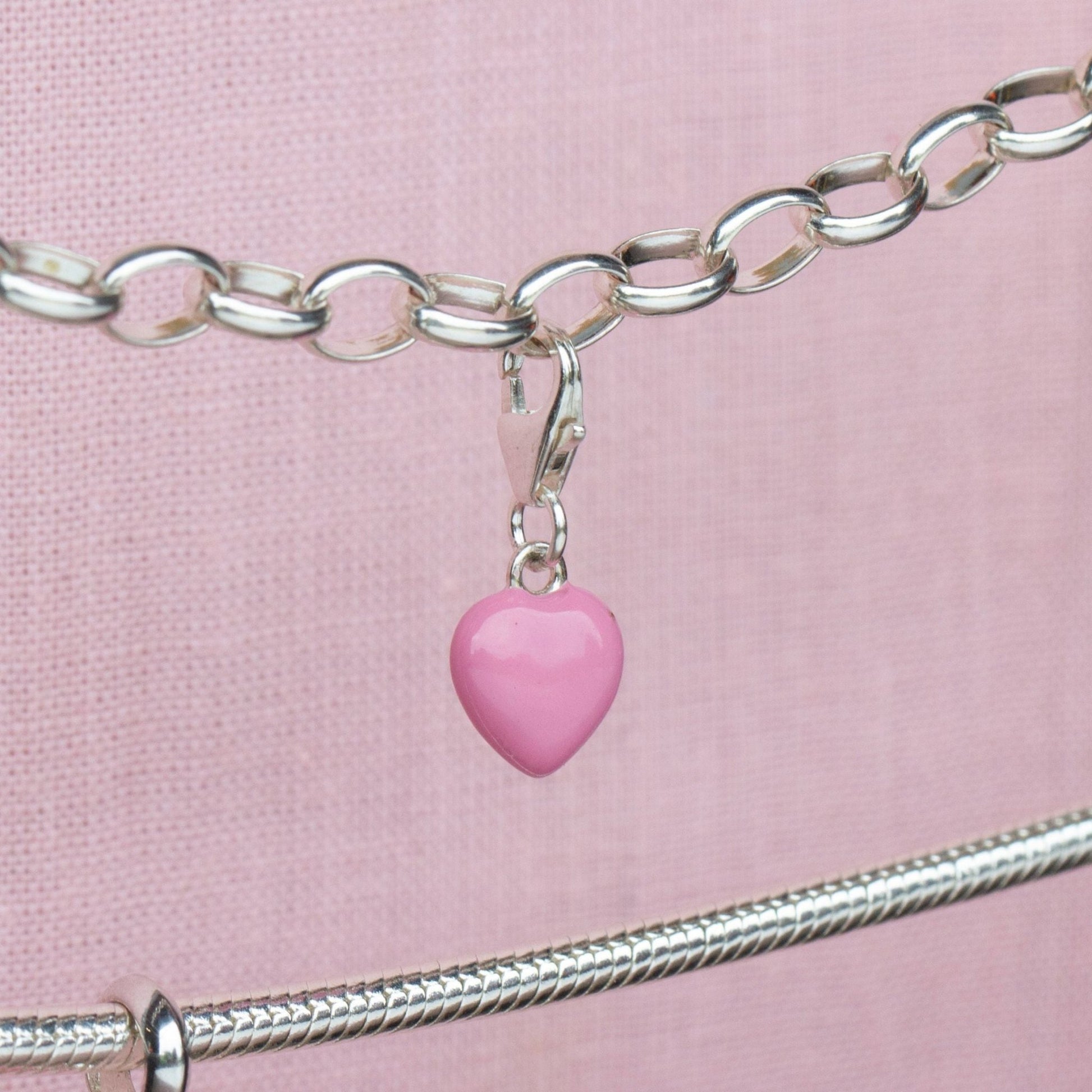 Sterling Silver Pink Enamelled Heart Charm - MYLEE London