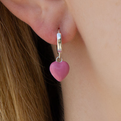 Sterling Silver Pink Enamelled Heart Earrings - MYLEE London