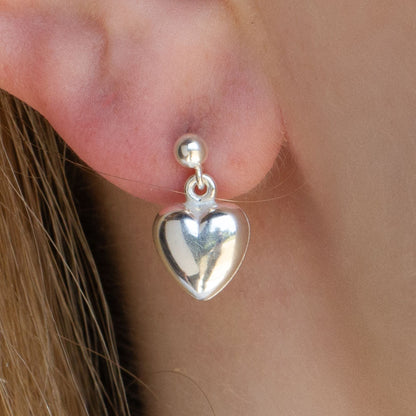 Sterling Silver Puffy Heart Earrings - MYLEE London