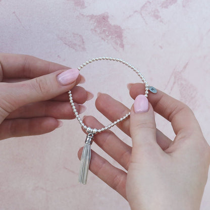 Sterling Silver Tassel Ball Bead Bracelet - MYLEE London