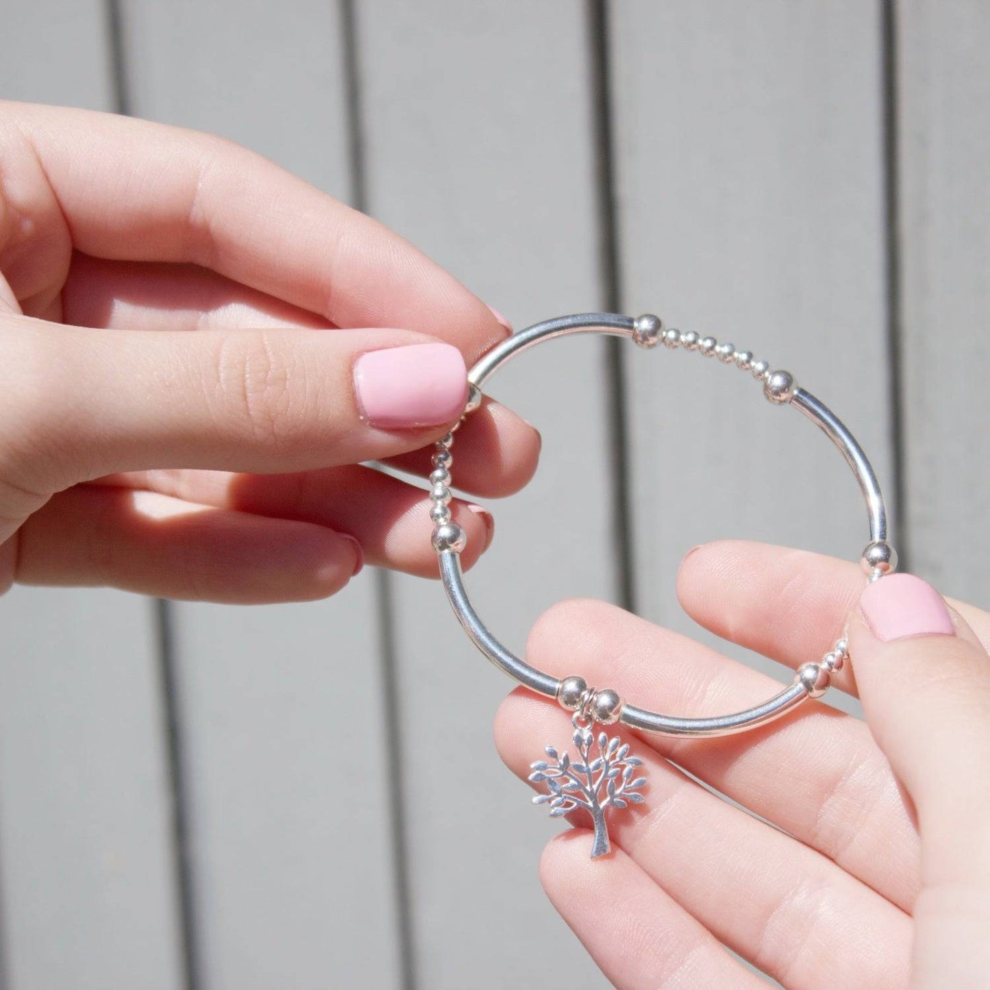 Tree of Life on Silver Ball & Noodle Bead Bracelet - MYLEE London