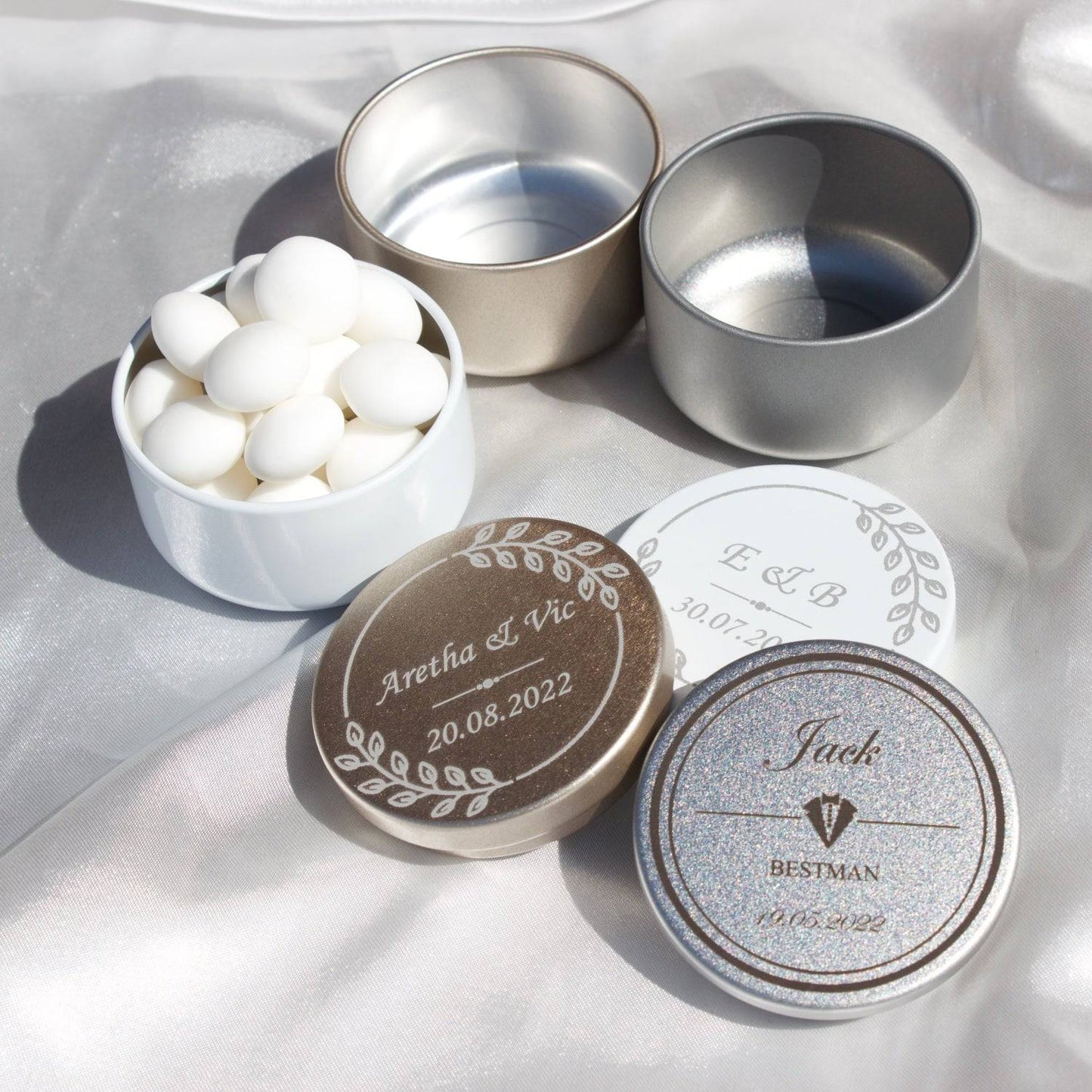 Wedding Favour Personalised Metal Trinket Tins - MYLEE London