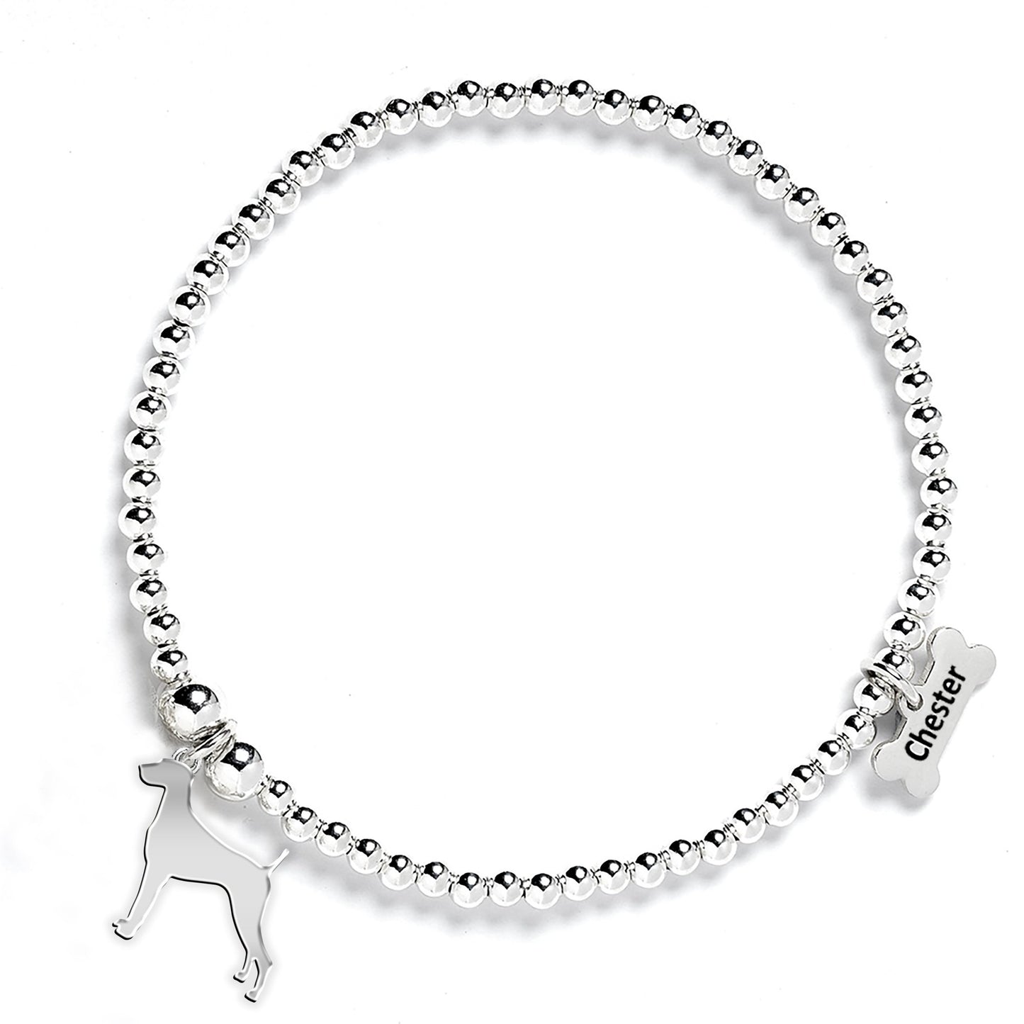 Weimaraner Silhouette Silver Ball Bead Bracelet - Personalised - MYLEE London