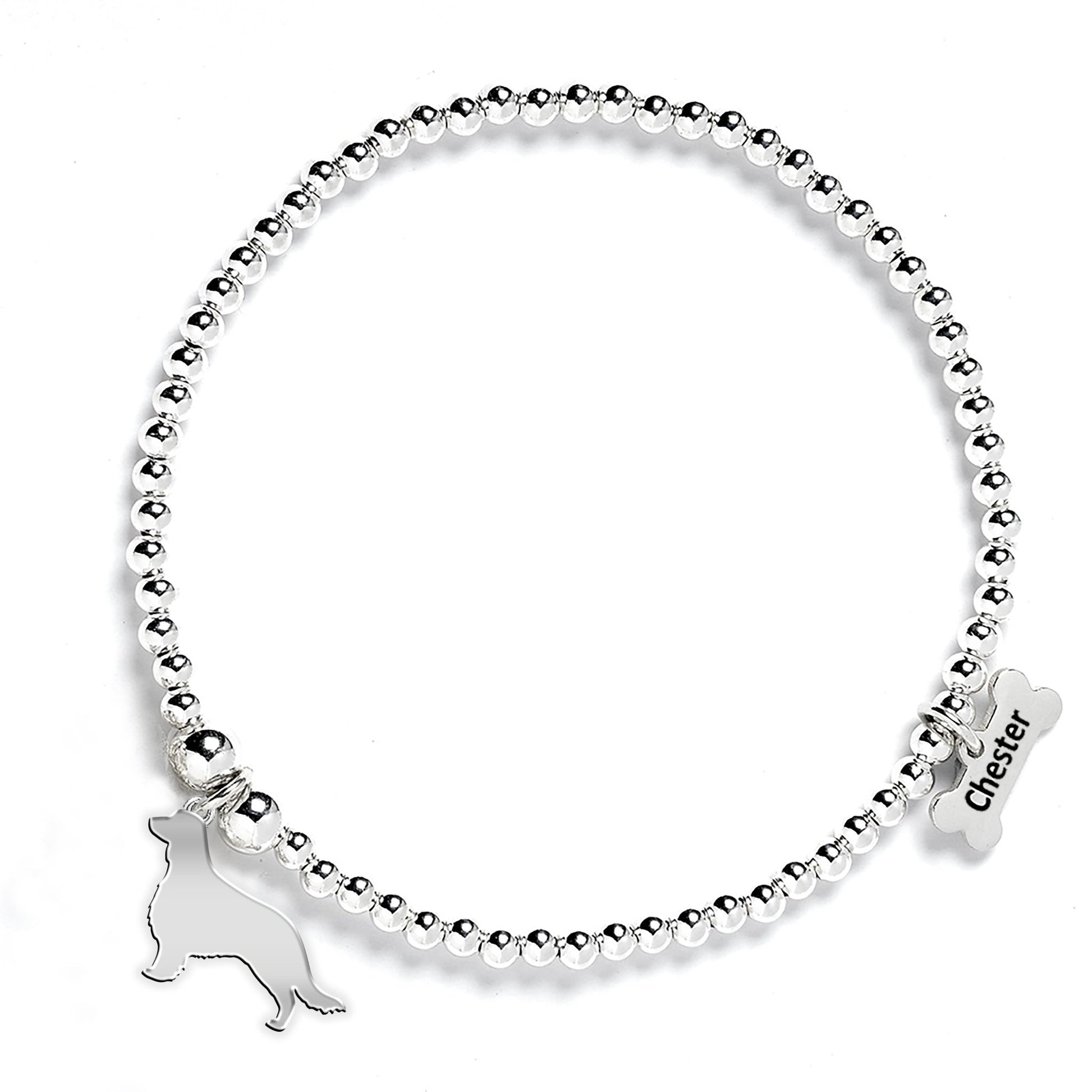 Welsh Springer Spaniel Silhouette Silver Ball Bead Bracelet - Personalised - MYLEE London