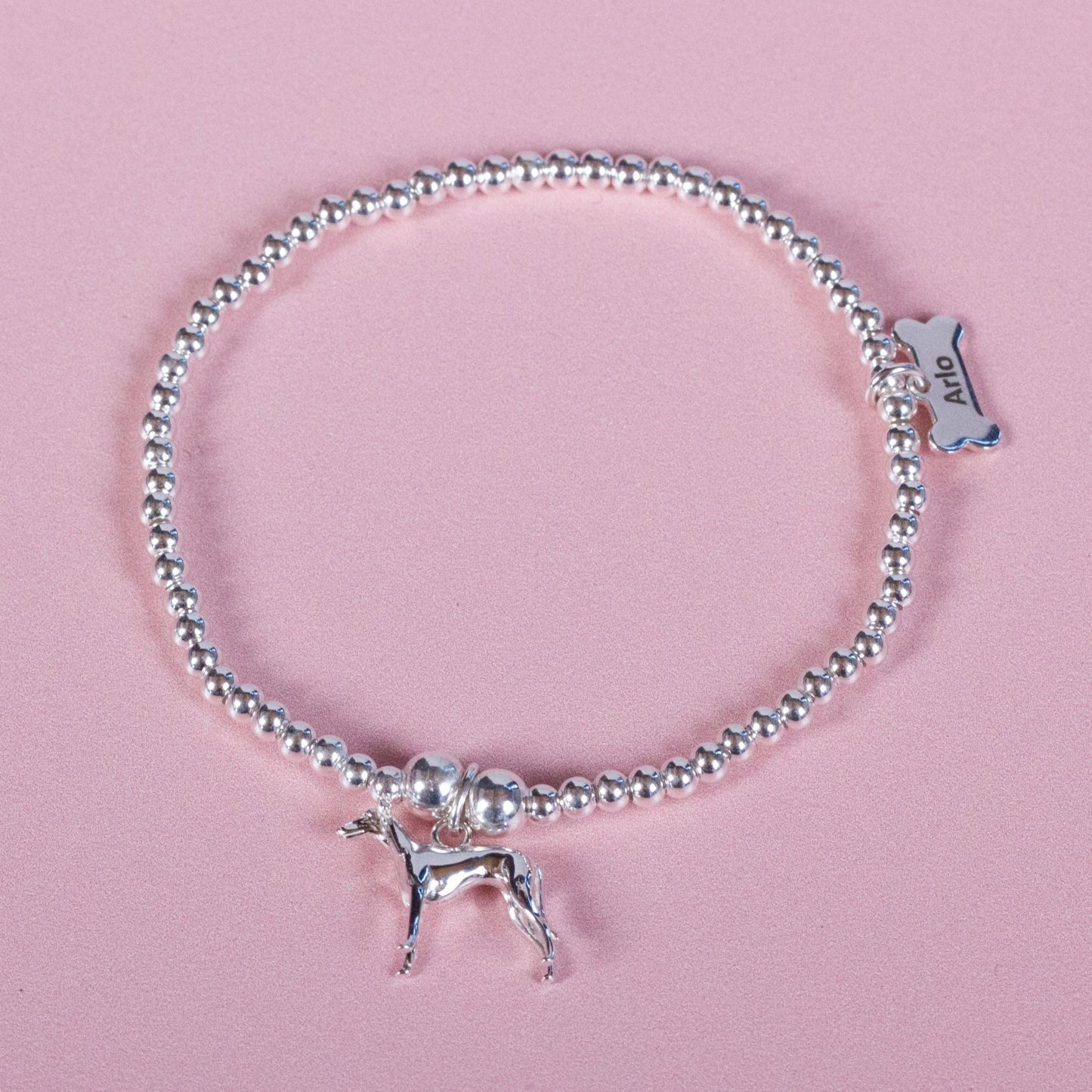 Whippet Silver Ball Bead Bracelet - Personalised - MYLEE London