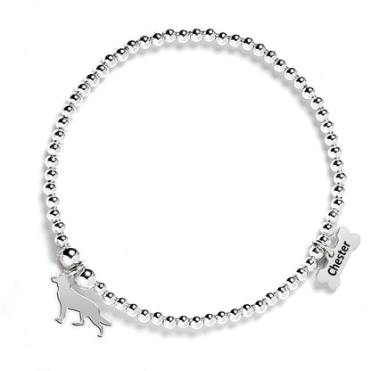 White Swiss Shepherd Dog Silhouette Silver Ball Bead Bracelet - Personalised - MYLEE London