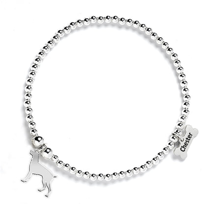Wirehaired Vizsla Silhouette Silver Ball Bead Bracelet - Personalised - MYLEE London