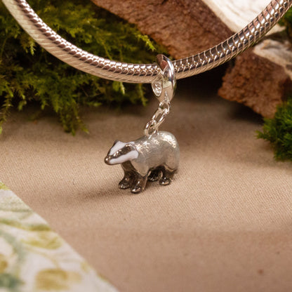 Badger Charm - Enamelled Sterling Silver