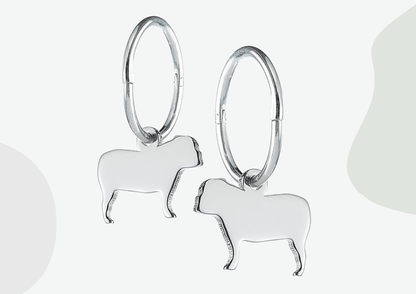 English Bulldog 2D Silver Earrings - MYLEE London