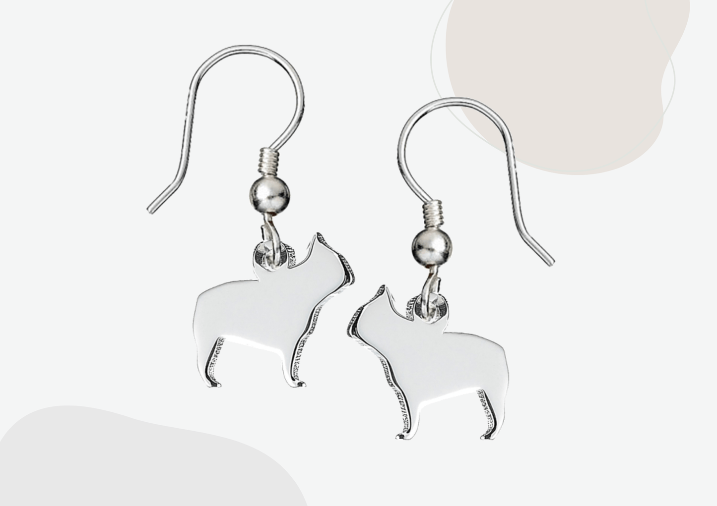 French Bulldog 2D Silver Earrings