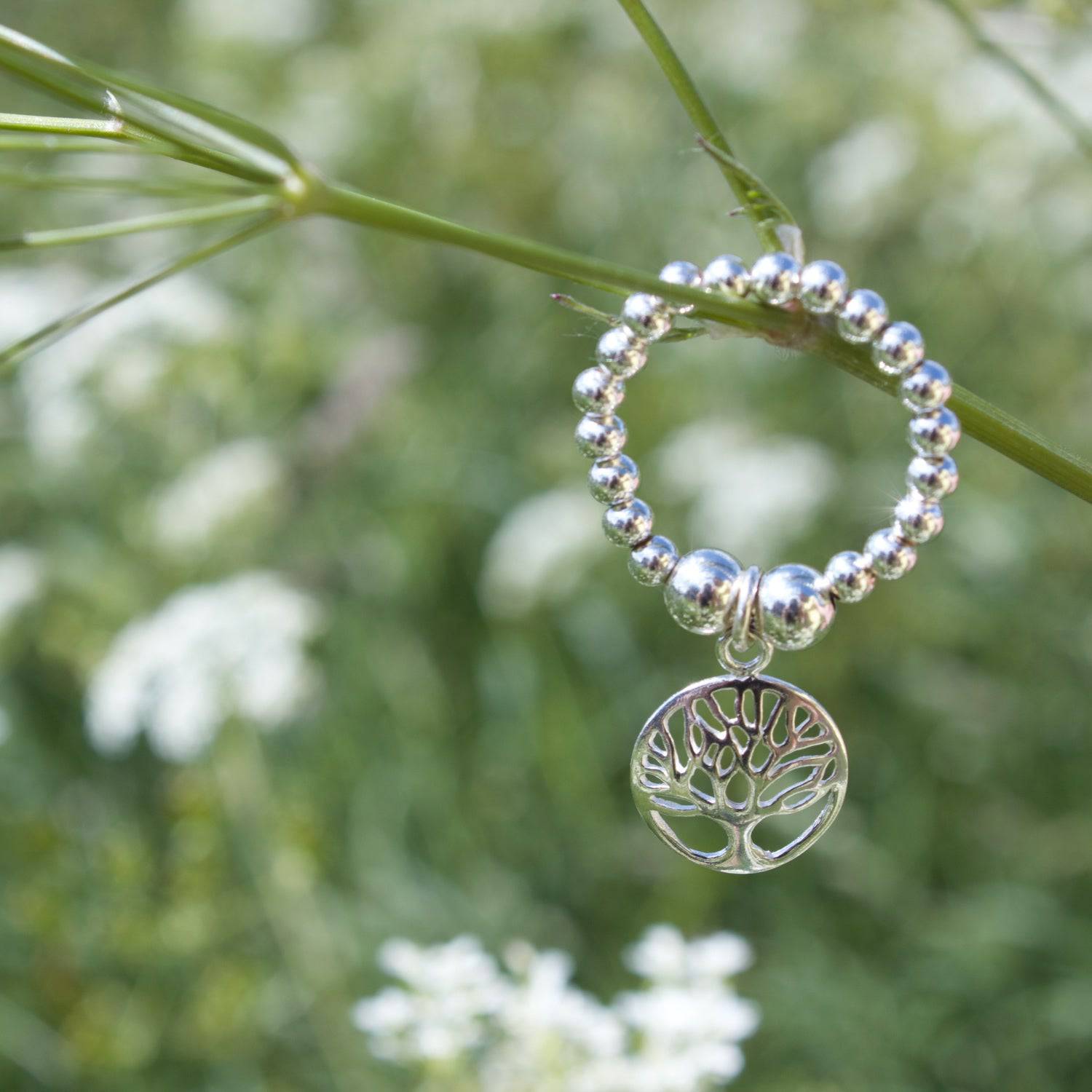 Circle Tree of Life on Silver Ball Bead Ring - MYLEE London