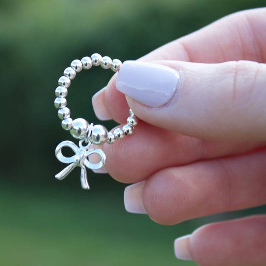 Bow on Silver Ball Bead Ring