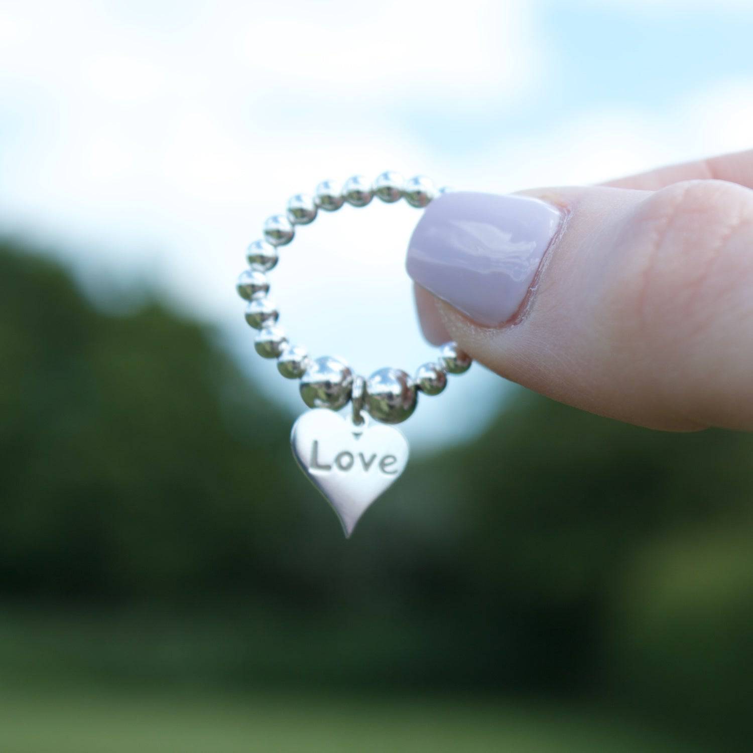Love Heart on Silver Ball Bead Ring - MYLEE London