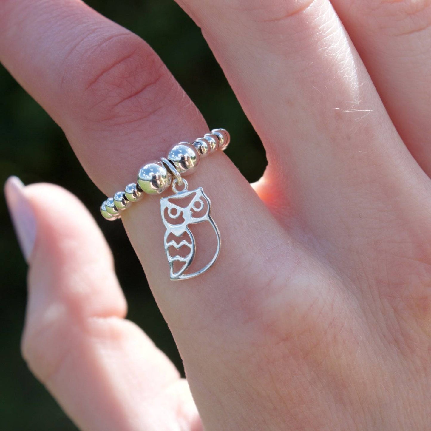 Owl on Silver Ball Bead Ring