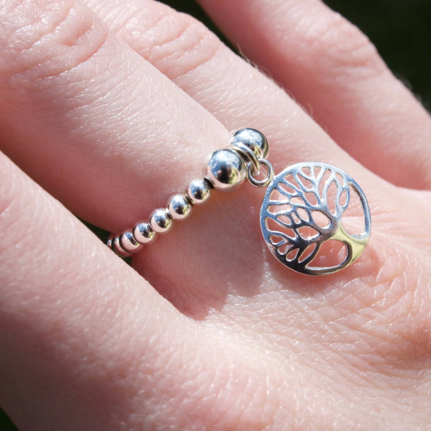 Circle Tree of Life on Silver Ball Bead Ring - MYLEE London