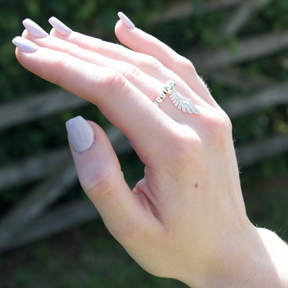 Angel Wing on Silver Ball Bead Ring - MYLEE London
