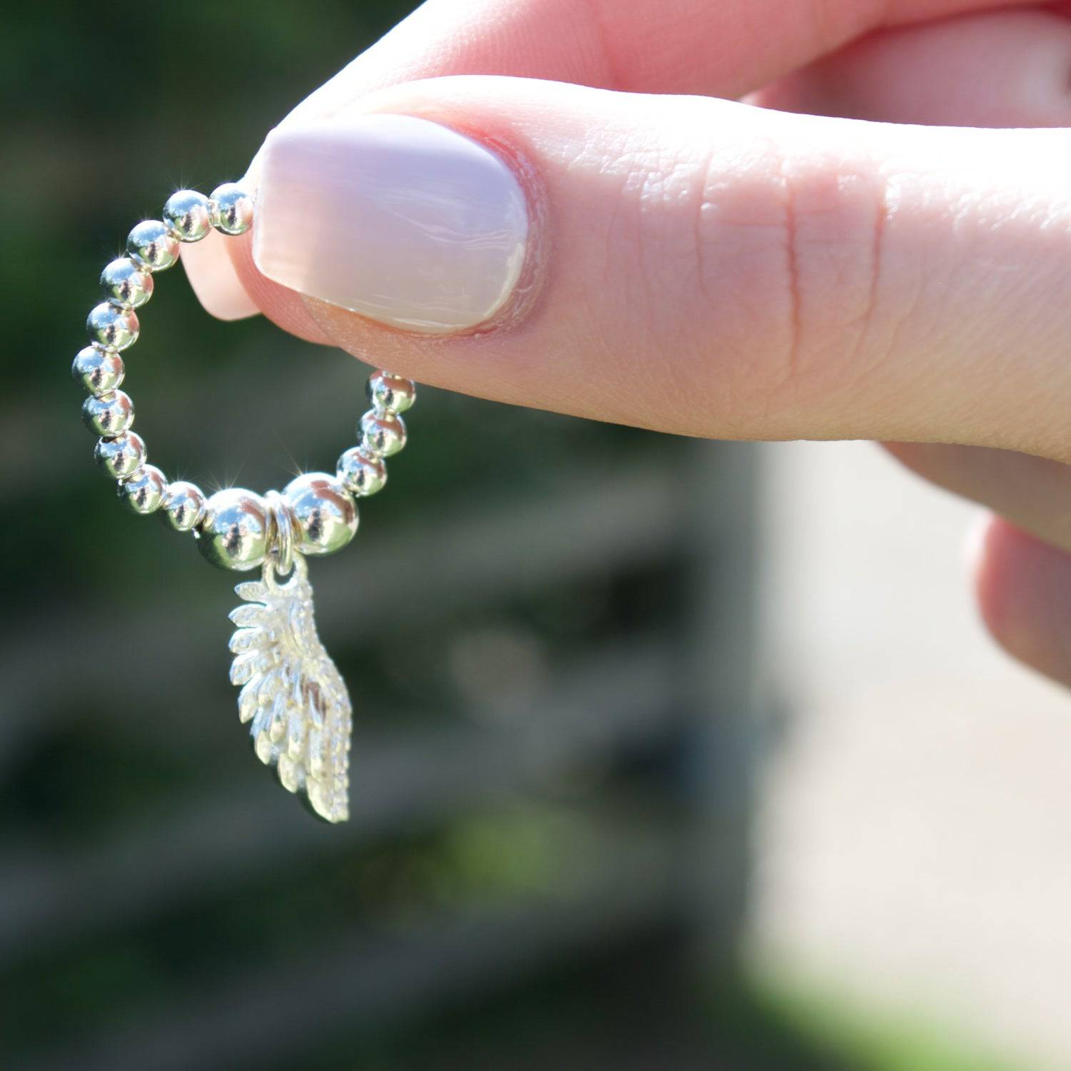 Angel Wing on Silver Ball Bead Ring - MYLEE London