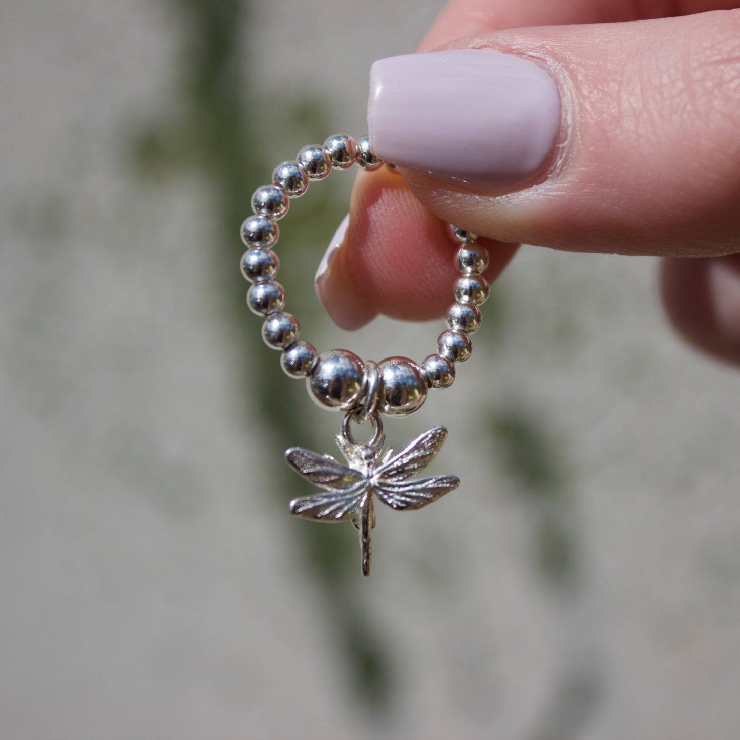 Dragonfly on Silver Ball Bead Ring - MYLEE London