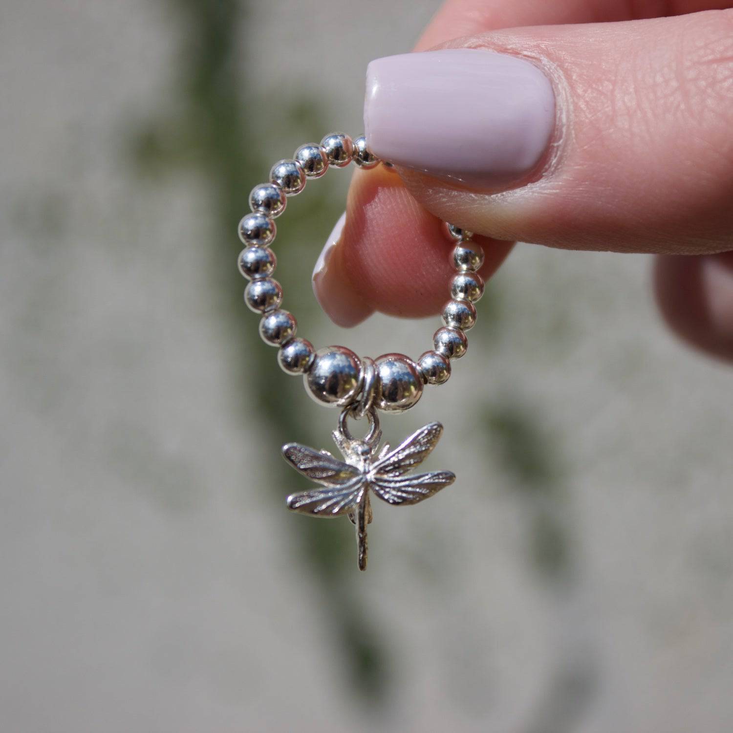 Dragonfly on Silver Ball Bead Ring - MYLEE London