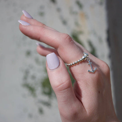 Anchor on Silver Ball Bead Ring - MYLEE London