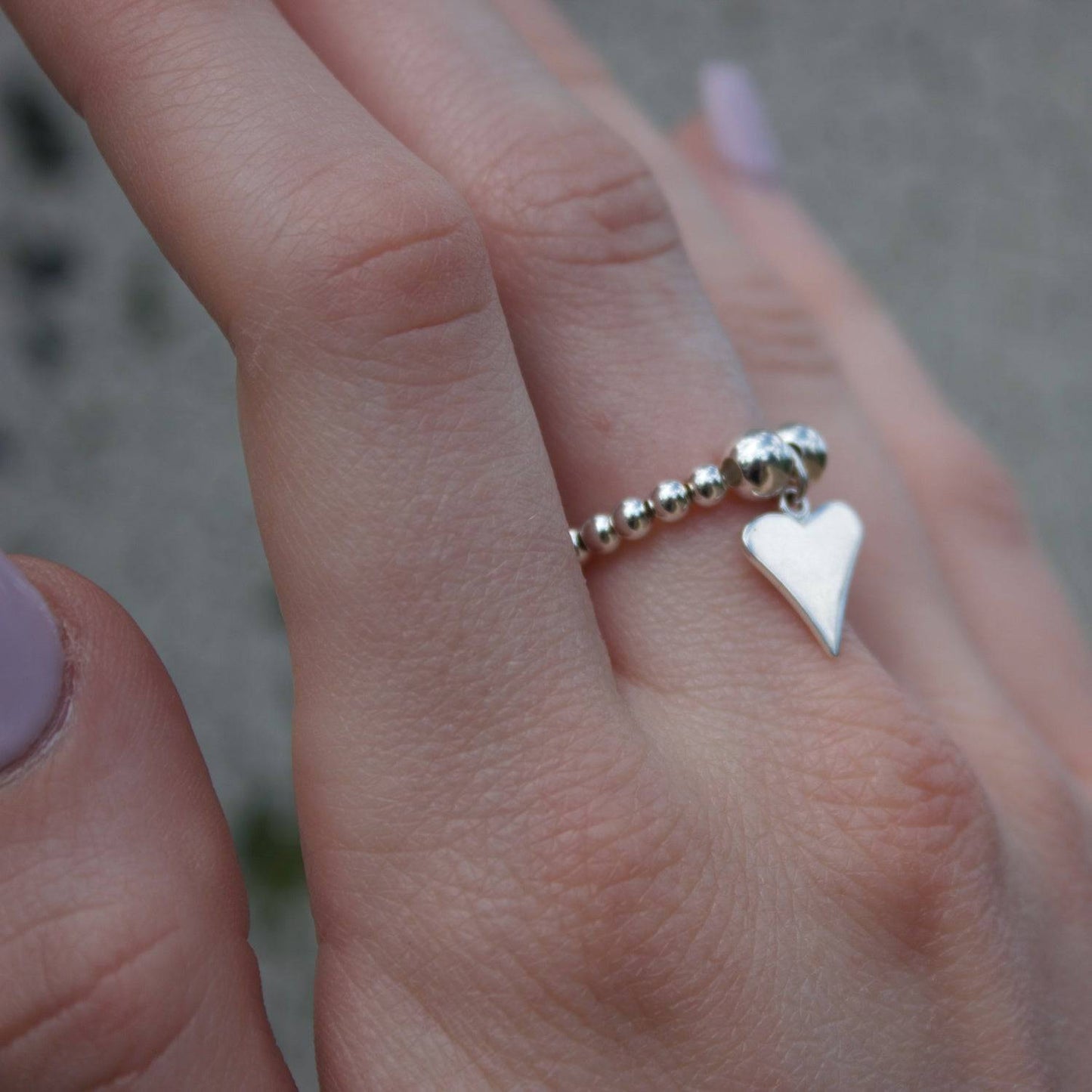 Funky Heart on Silver Ball Bead Ring - MYLEE London
