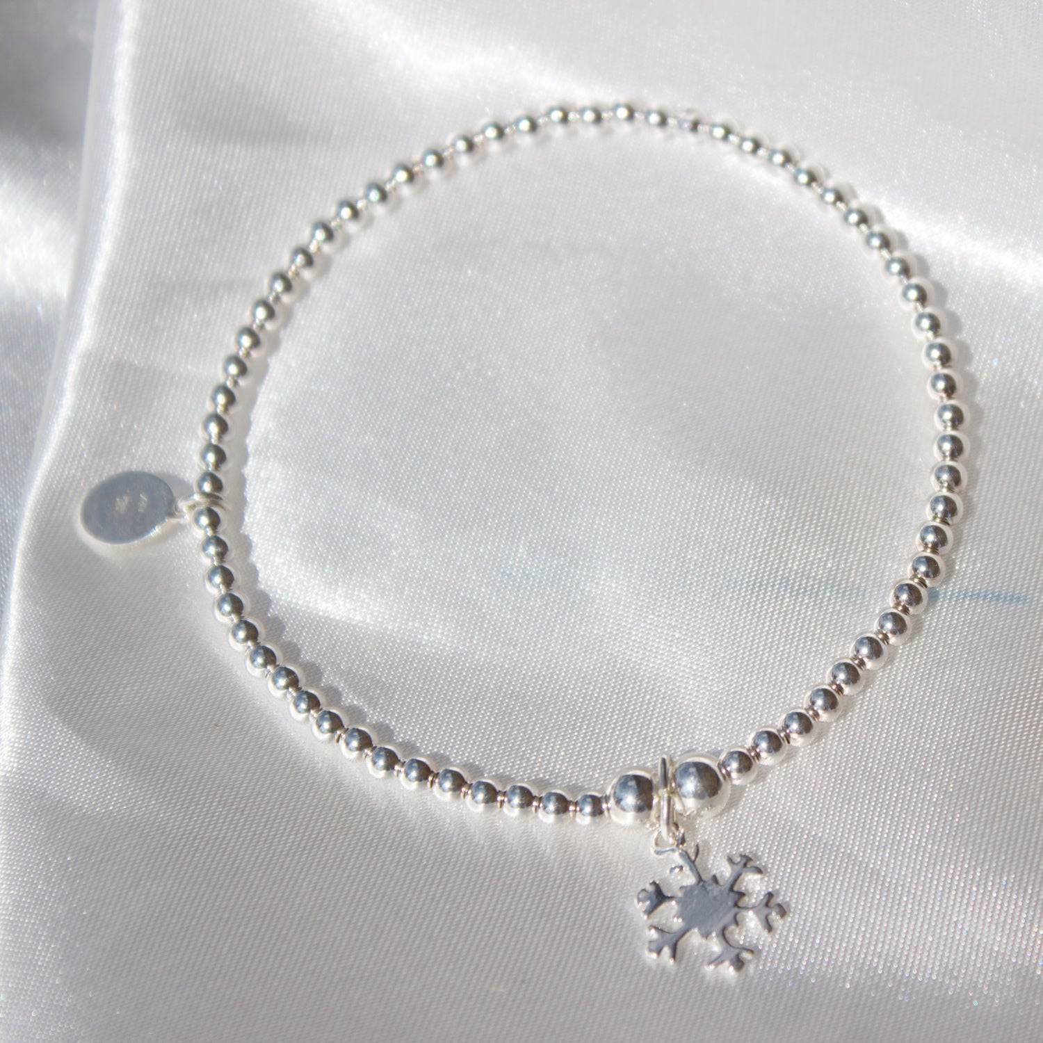 Snowflake on Silver Ball Bead Bracelet - MYLEE London