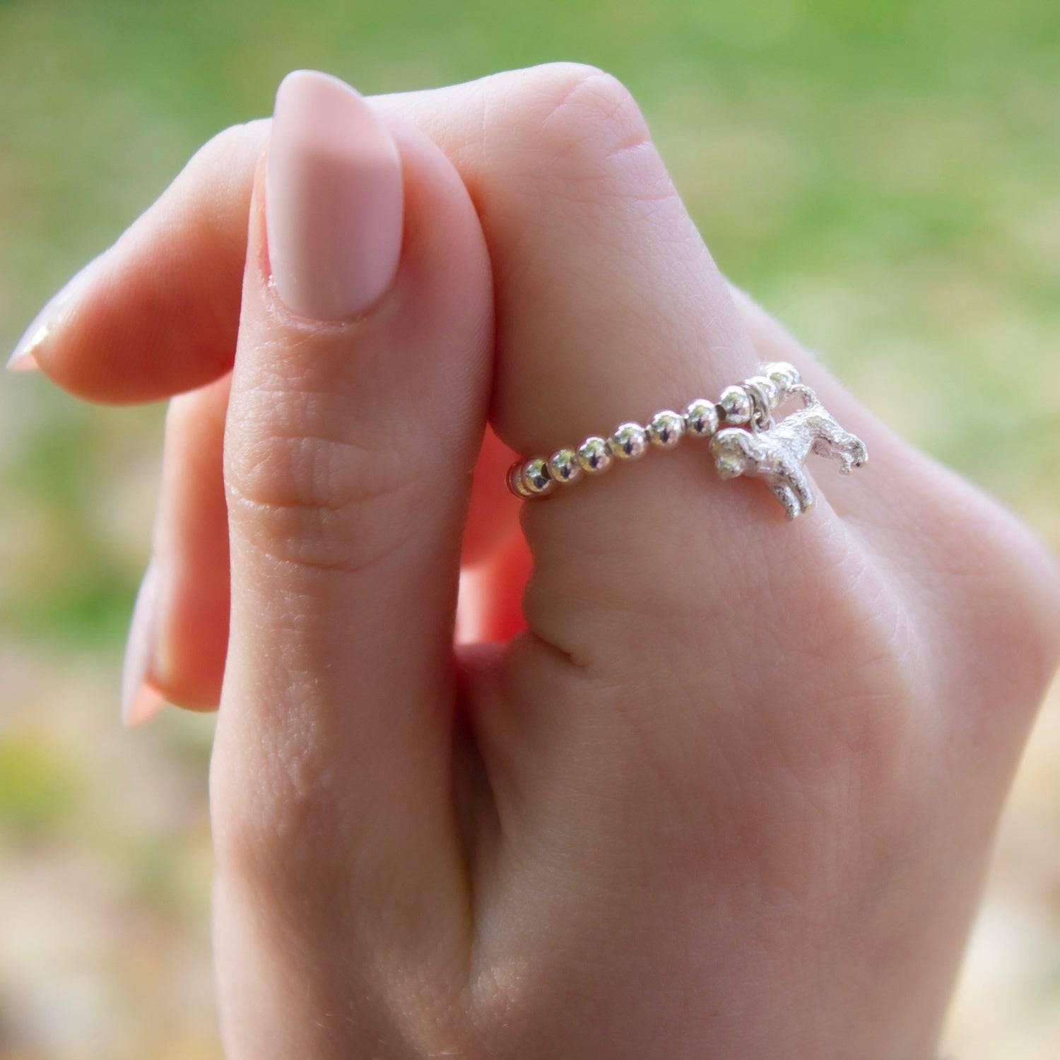 Sterling Silver Ball Bead Ring With Mini Cockapoo Charm - MYLEE London