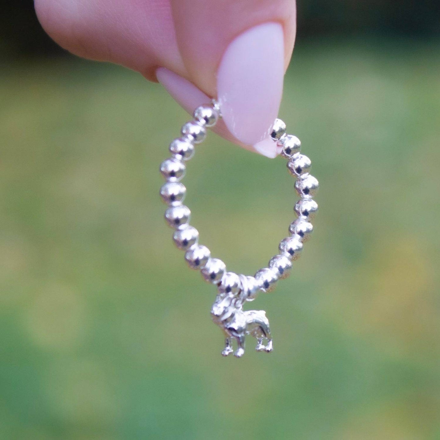 Sterling Silver Ball Bead Ring With Mini French Bulldog Charm