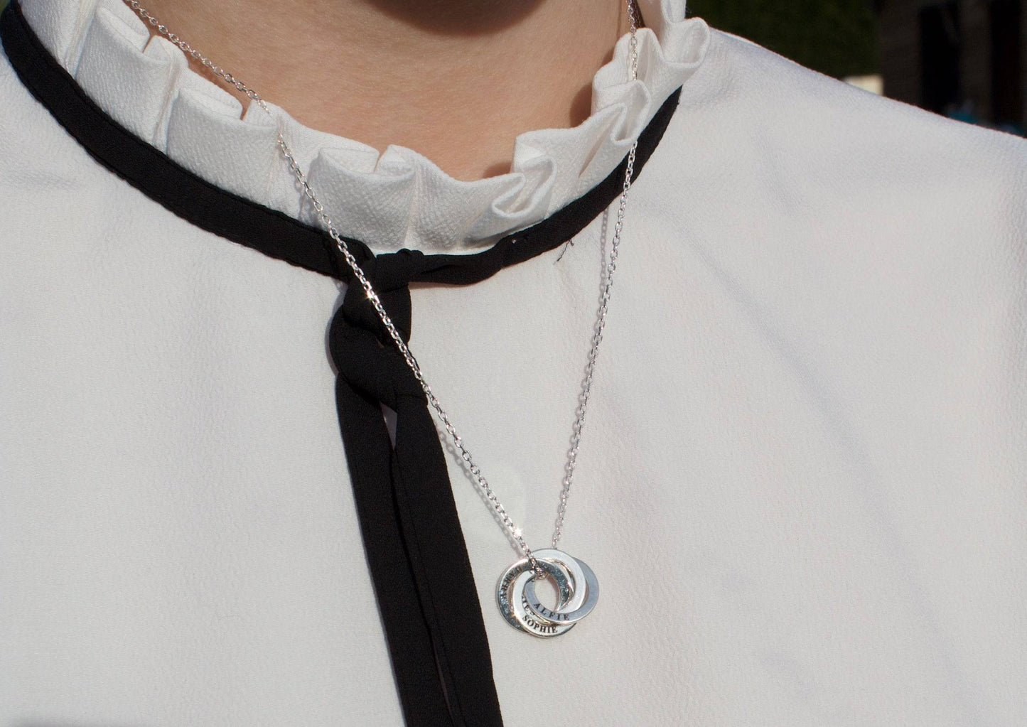 Personalised Three Ring Silver Necklace - MYLEE London