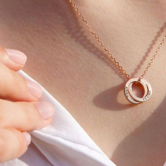 Personalised Two Ring Rose Gold Necklace - MYLEE London