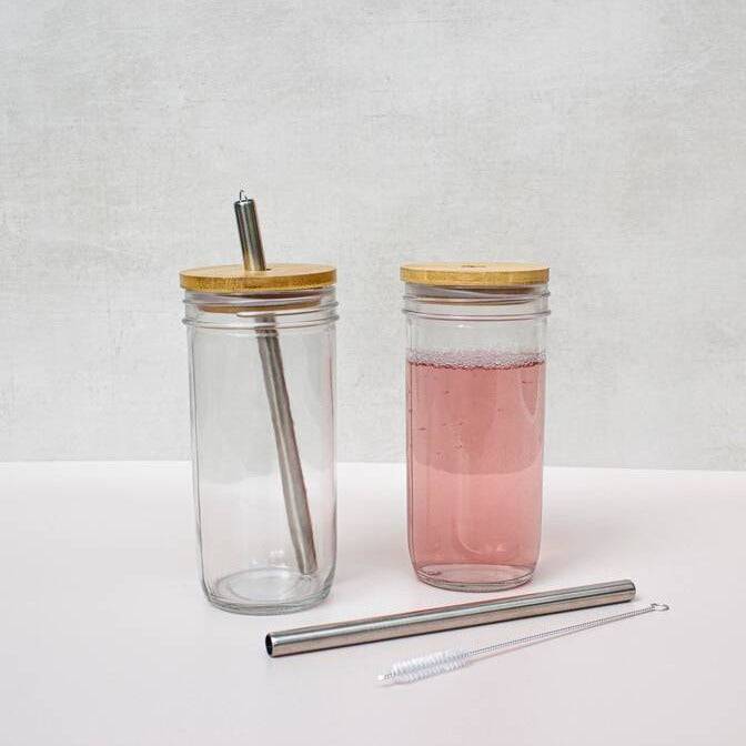 Glass Water Bottle With Free Personalised Metal Straw - MYLEE London